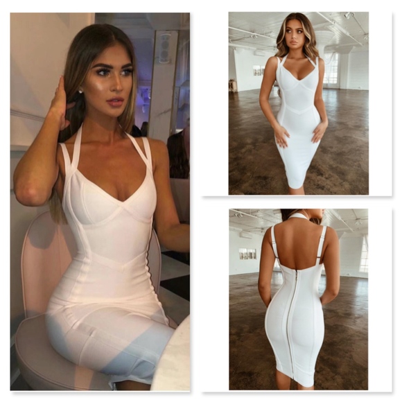 🎥 Bandage V-Neck Strappy Midi Dress in White - Picture 8 of 14